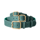 3 Laelaps Paris collars in green with gold hardware. 