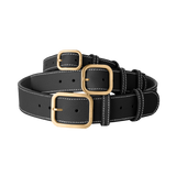 3 Laelaps Paris collars in black with gold hardware. 