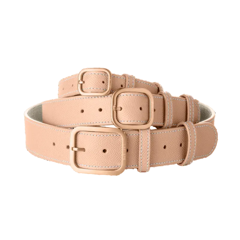 3 Laelaps Paris collars in powder pink with rose gold hardware. 