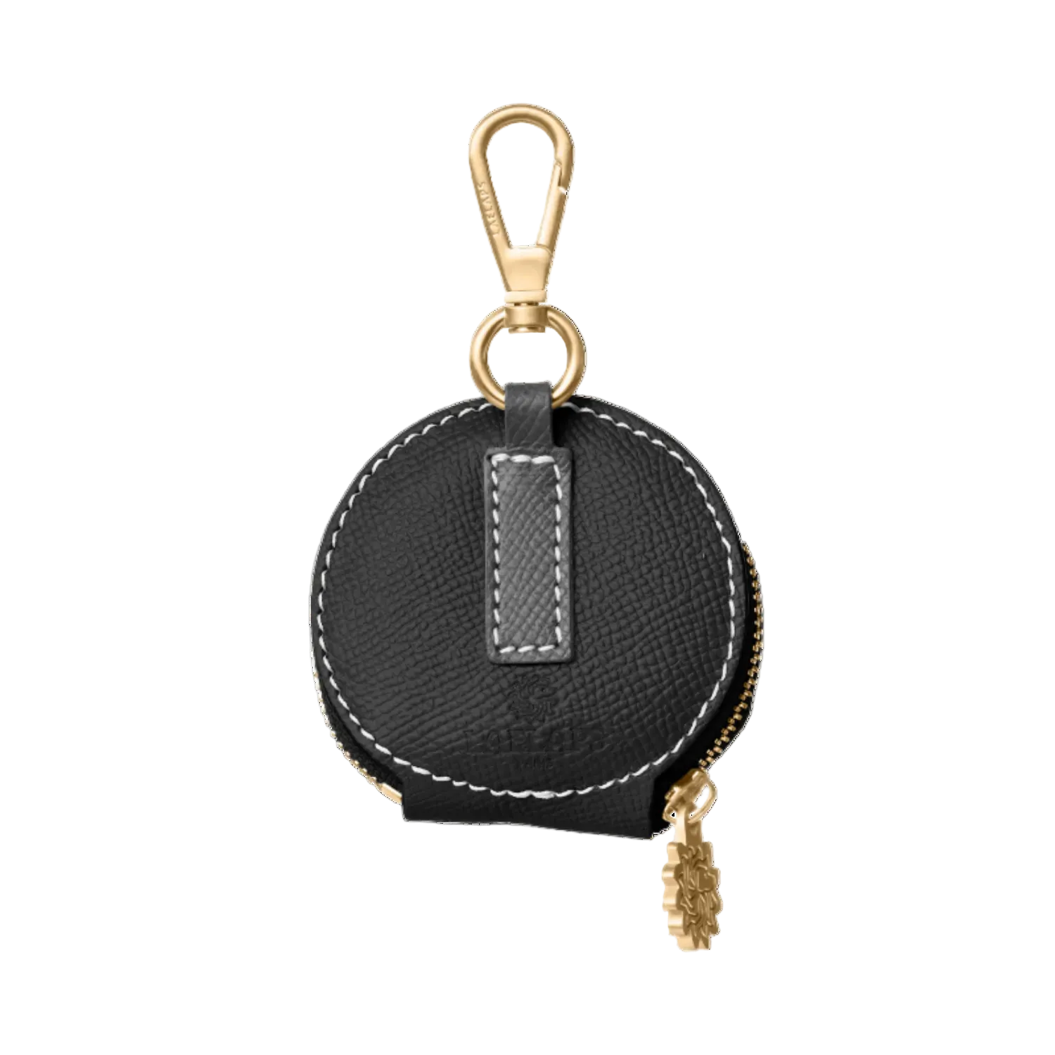 Black leather treat bag holder with gold hardware by Laelaps Paris