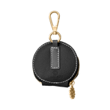 Black leather treat bag holder with gold hardware by Laelaps Paris