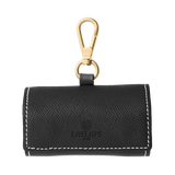 Black leather dog waste bag holder with gold hardware by Laelaps Paris