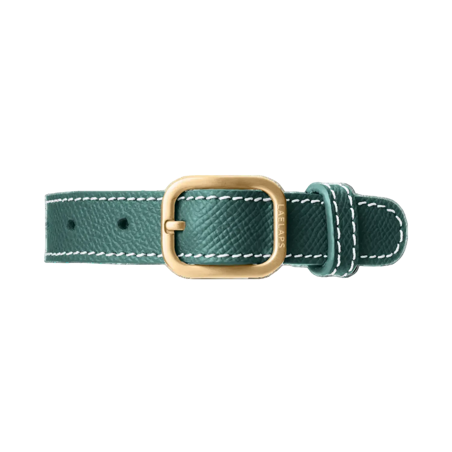 Green embossed leather dog collar with mat rose gold hardware by Laelaps. 