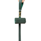 Matching green  leather  leash and waste bag holder set with gold hardware, made from embossed calf leather by Laelaps Paris 