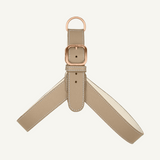 Taupe leather harness with off white accents and rose mat gold hardware by Laelaps Paris. 