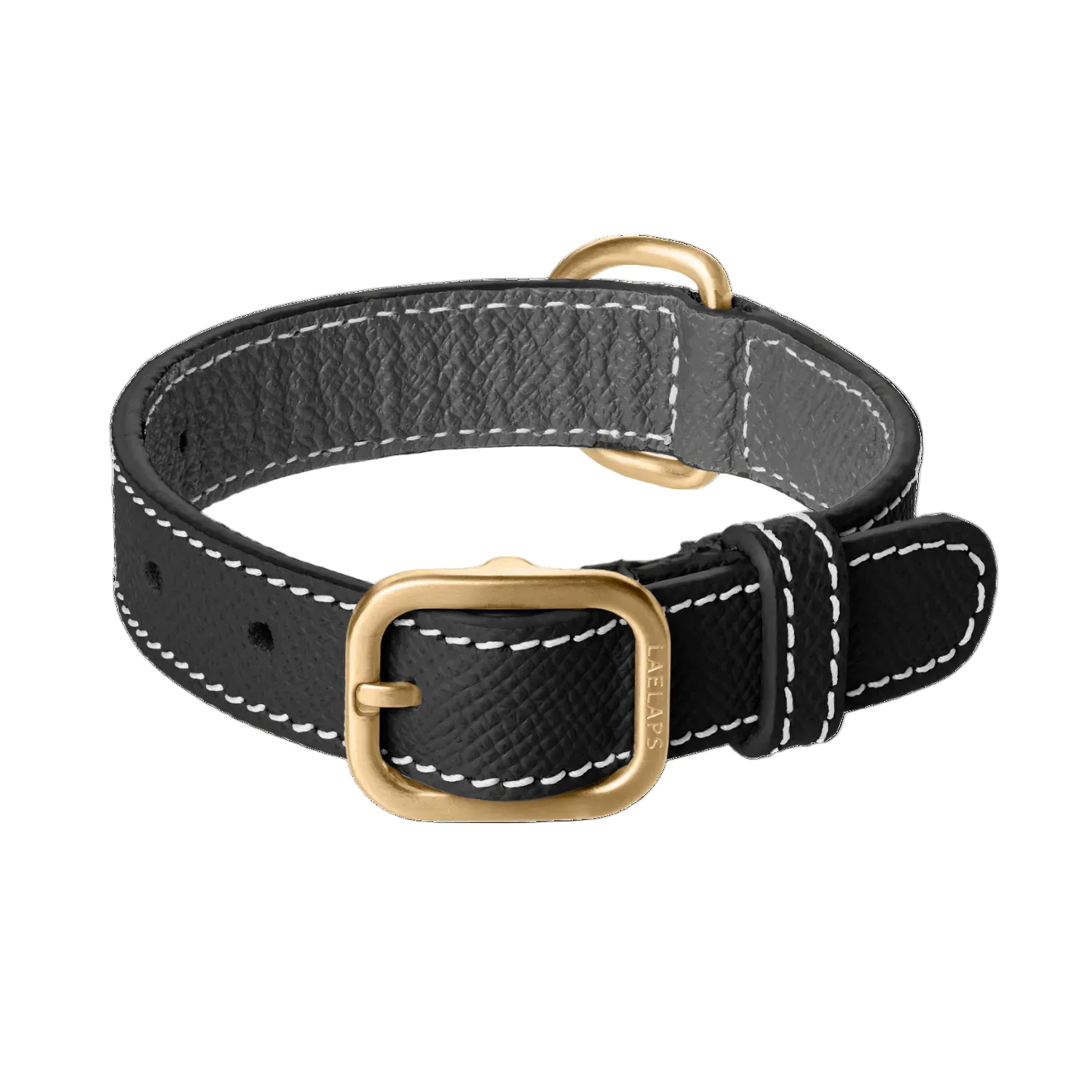 Black leather dog collar with gold hardware by Laelaps Paris