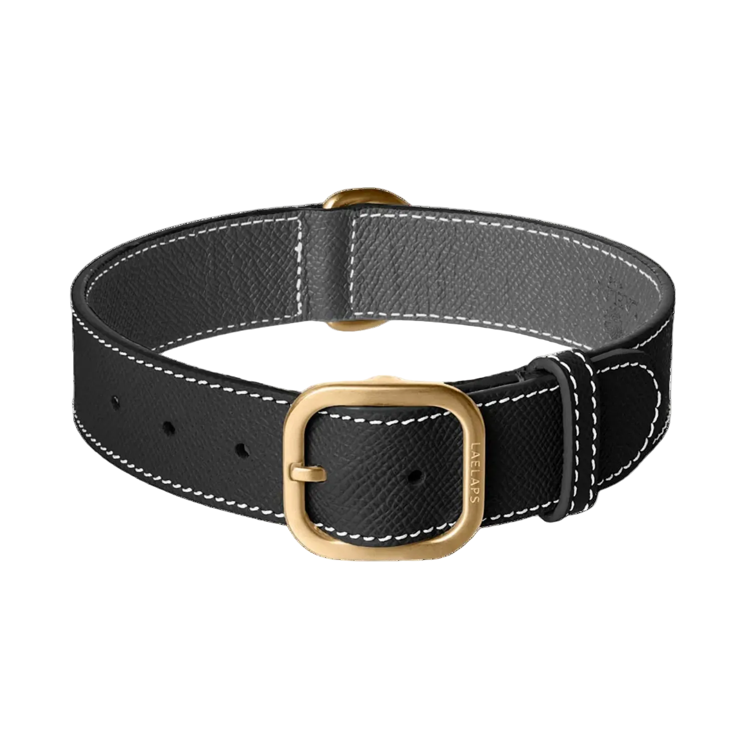 Black leather dog collar with gold hardware by Laelaps Paris