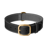 Black leather dog collar with gold hardware by Laelaps Paris
