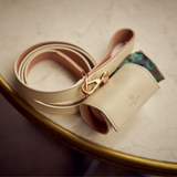 Off-white leather dog set with powder pink accent and rose gold hardware, Laelaps Paris